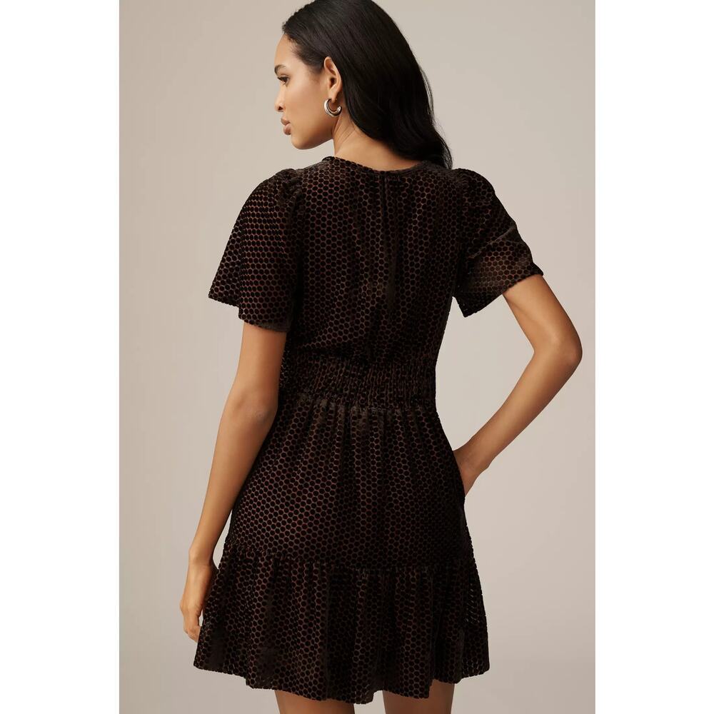 Anthropologie Somerset Velvet Mini Dress Carbon Polka Dot Size Large - Picture 10 of 10